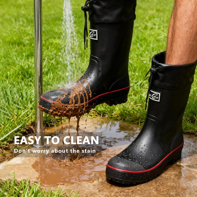 E KAINI Mens Rain Boots Water boots Waterproof PVC Rubber Boots Outdoor Mud Boots,Comfort Lightweight Mid-Calf Gardening Fishing Shoes for Yard Farm Work - Image 5